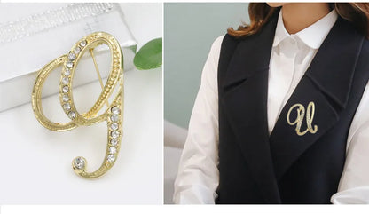 Fashion Design 26 Initial Letters Brooch Pins For Woman Luxury Lapel Pins Crystal Rhinestone Pin Badg Women Brooch Jewelry Gifts