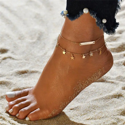 2pcs Anklets Women Heart Ankle Bracelet Charm Beaded Dainty Foot Jewelry for Women and Teen Girls Summer Barefoot Beach