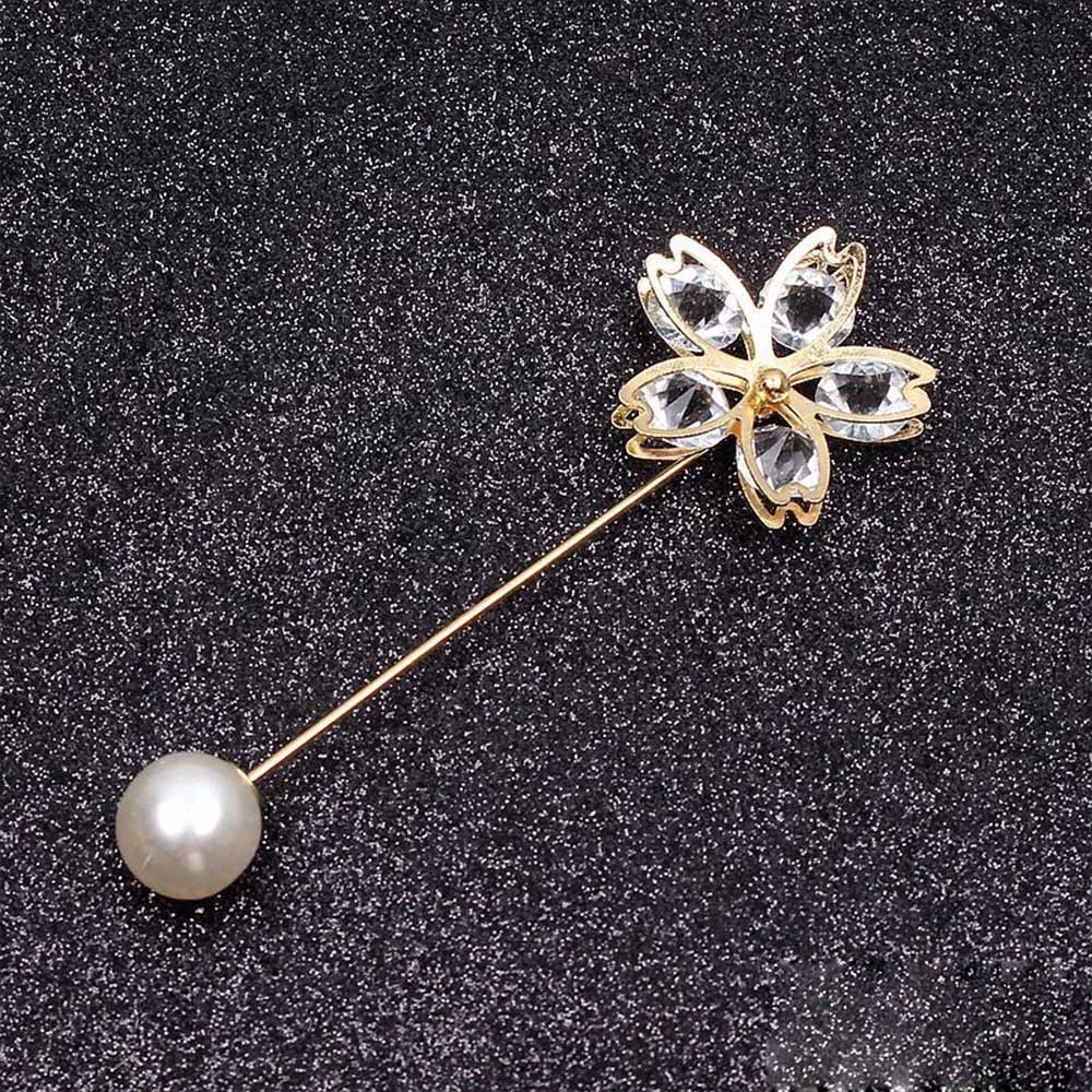 Lapel Pin Women Simulated-Pearl Pendant Pins Crystal Rhinestone Brooch For Woman Scarf Buckle Clips Hat Clothes Multipurpose Pin