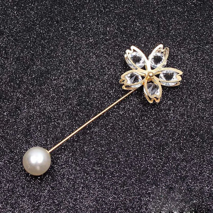 Lapel Pin Women Simulated-Pearl Pendant Pins Crystal Rhinestone Brooch For Woman Scarf Buckle Clips Hat Clothes Multipurpose Pin