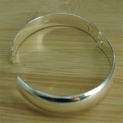 New 925 Sterling Silver Bracelet Simple Glossy Open Bangle Fashion Jewelry Gift