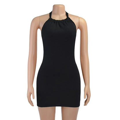 Black Bodycon Dress Women Halter Sexy Skinny Hollow Out Backless Mini Dresses Hot Summer Sleeveless Beach Party Cut Out Dress