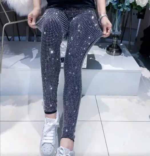 ナイトクラブDJダンスレギンス ラインストーンカバーパンツ キラキラ レディースステージ用春パンツ