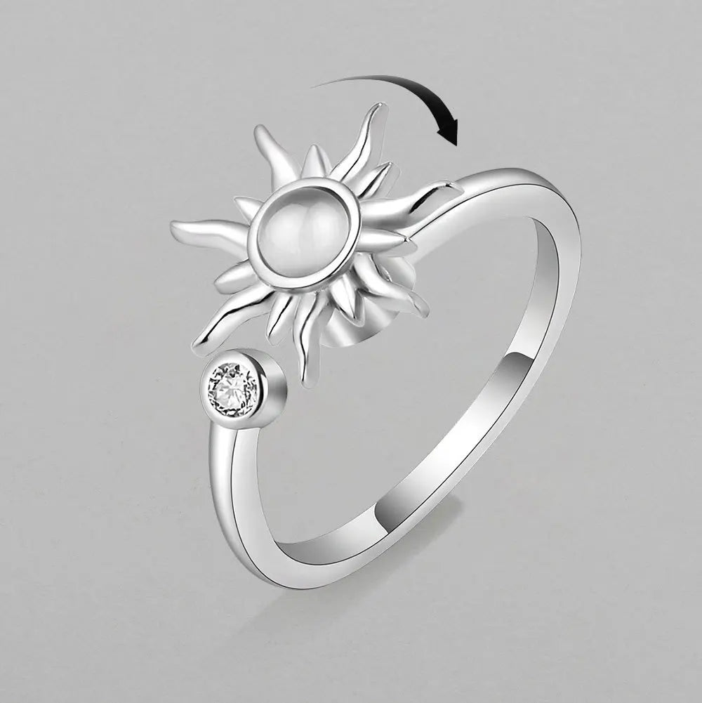 Anti Stress Anxiety Fidget Rings for Women Satinless Steel Spinner Sunflower Sun Star Ring Trendy Jewelry Gift Dropshipping
