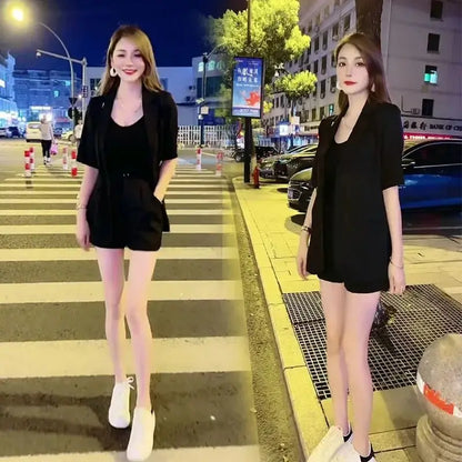 2-Piece Set of Jacket with Shorts for Women, Casual Suit, Age-Reducing, Best Street Set, Korean Version, Summer, 2025