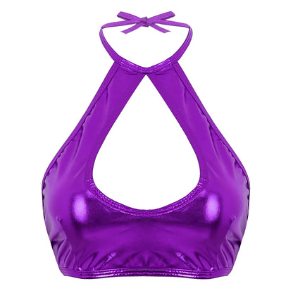Women Summer Streetwear Halter Strappy Cropped Tops Vest Low Cut Camisole Rave Party Disco Nightclub Pole Dance Costume Sexy