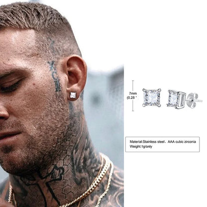 Men Stud Earring,Triangle Pierced Crystal Zircon Stud Earrings,Stainless Steel Tiny Minimalist Studs for Mens Women Jewelry