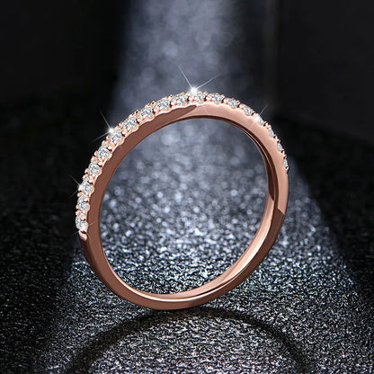 ATTAGEMS 18K Rose Gold Plated Diamond Pass Test Round Excellent Cut Total 0.27 CT Moissanite Ring for Girls Cocktail Jewelry