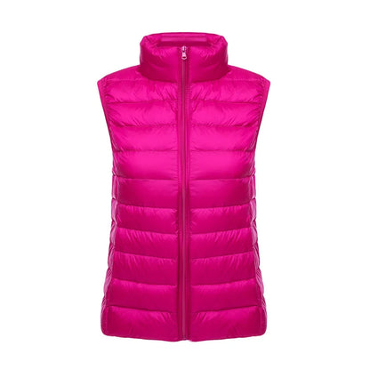 White Stand Collar Women's Sleeveless Down Vest Coat Winter Thin Slim Business Vests White Blue Black Red Women Waistcoat 3XL