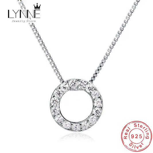 New Fashion 925 Sterling Silver Jewelry Round Zircon Pendants Necklaces Women Fine Semi Rhinestone Circle Clavicle Chain Choker