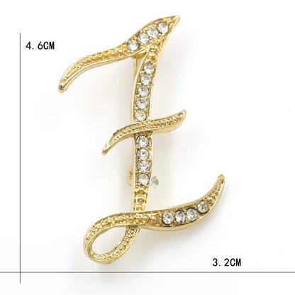 Fashion Design 26 Initial Letters Brooch Pins For Woman Luxury Lapel Pins Crystal Rhinestone Pin Badg Women Brooch Jewelry Gifts