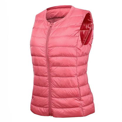 White Stand Collar Women's Sleeveless Down Vest Coat Winter Thin Slim Business Vests White Blue Black Red Women Waistcoat 3XL