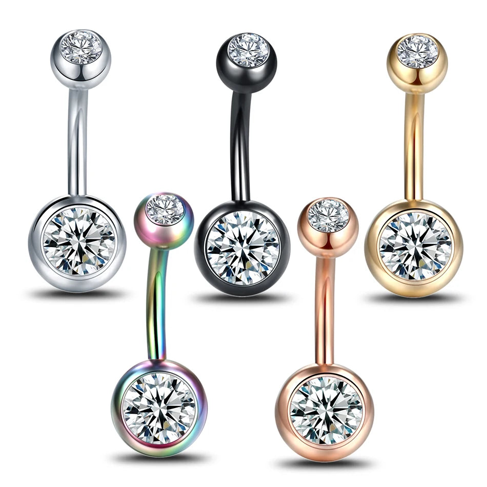1PC 14G Belly Button Ring Navel Nombril Piercings Surgical Steel Ear Rings CZ Body Piercing Jewelry 10mm Bar For Women Piercings