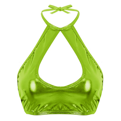 Women Summer Streetwear Halter Strappy Cropped Tops Vest Low Cut Camisole Rave Party Disco Nightclub Pole Dance Costume Sexy