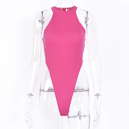 Sexy High Street Bodycon Neon Bodysuits Summer Colorful Sleevelss Backless Ftness Outfit Club Party Jumpsuit Combinaison Femme