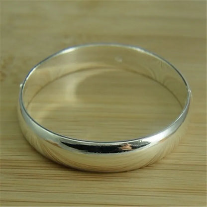 New 925 Sterling Silver Bracelet Simple Glossy Open Bangle Fashion Jewelry Gift