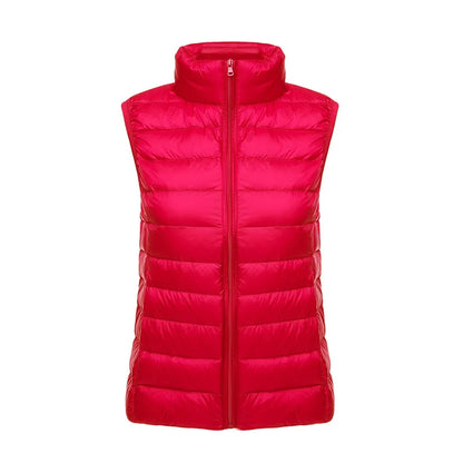 White Stand Collar Women's Sleeveless Down Vest Coat Winter Thin Slim Business Vests White Blue Black Red Women Waistcoat 3XL