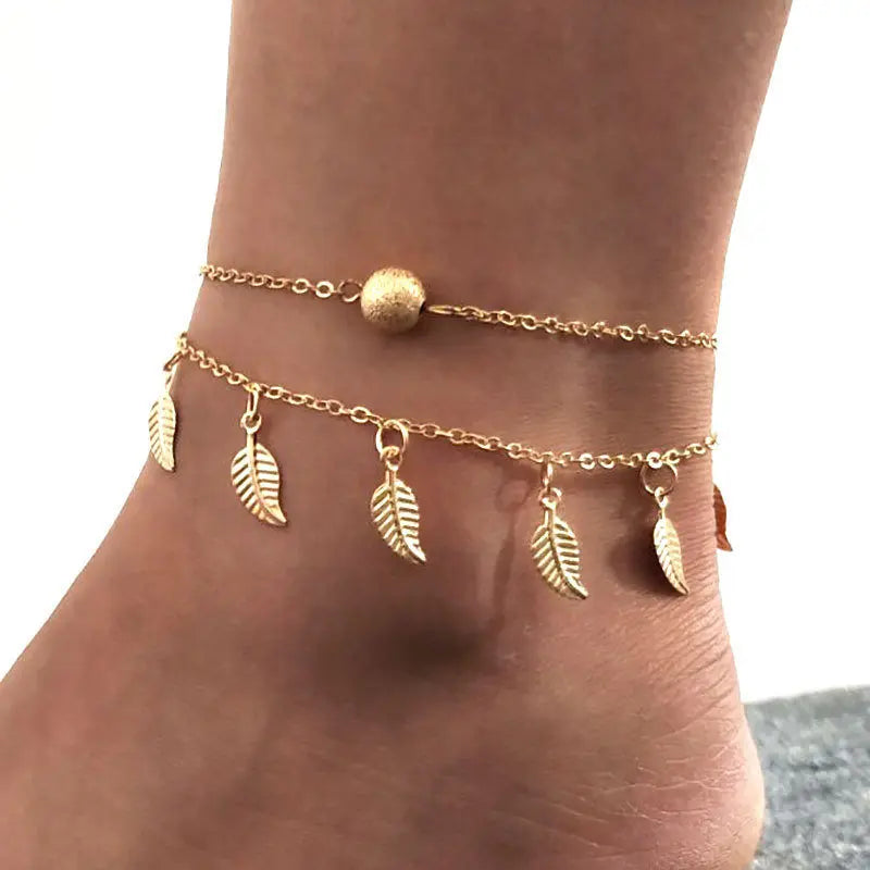 2pcs Anklets Women Heart Ankle Bracelet Charm Beaded Dainty Foot Jewelry for Women and Teen Girls Summer Barefoot Beach