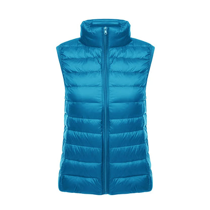 White Stand Collar Women's Sleeveless Down Vest Coat Winter Thin Slim Business Vests White Blue Black Red Women Waistcoat 3XL