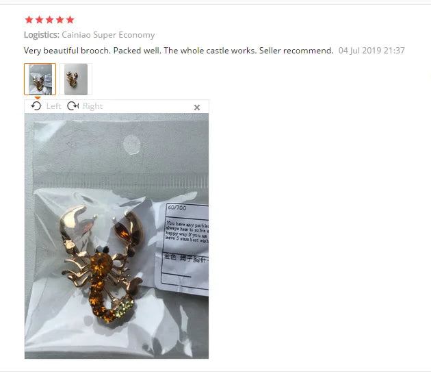 Decorative Imitated Rhinestone Garment Jewelry Brooch Bridal Wedding Imitated Crystal Animal Scorpion Brooch