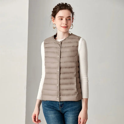 White Stand Collar Women's Sleeveless Down Vest Coat Winter Thin Slim Business Vests White Blue Black Red Women Waistcoat 3XL