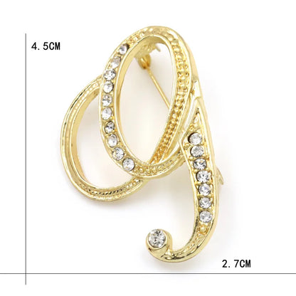 Fashion Design 26 Initial Letters Brooch Pins For Woman Luxury Lapel Pins Crystal Rhinestone Pin Badg Women Brooch Jewelry Gifts