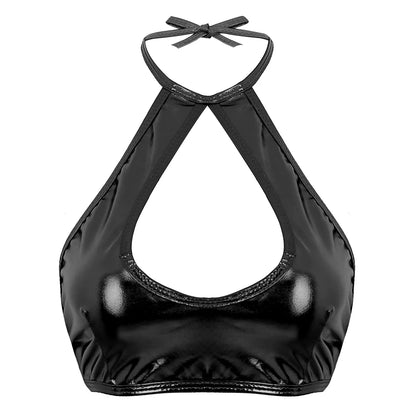 Women Summer Streetwear Halter Strappy Cropped Tops Vest Low Cut Camisole Rave Party Disco Nightclub Pole Dance Costume Sexy