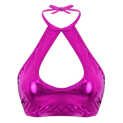 Women Summer Streetwear Halter Strappy Cropped Tops Vest Low Cut Camisole Rave Party Disco Nightclub Pole Dance Costume Sexy