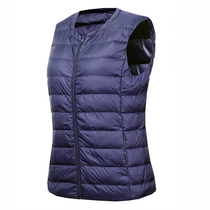 White Stand Collar Women's Sleeveless Down Vest Coat Winter Thin Slim Business Vests White Blue Black Red Women Waistcoat 3XL