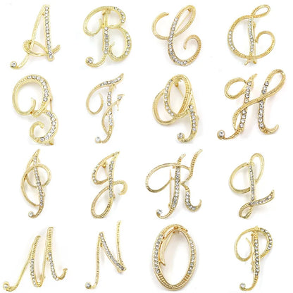 Fashion Design 26 Initial Letters Brooch Pins For Woman Luxury Lapel Pins Crystal Rhinestone Pin Badg Women Brooch Jewelry Gifts