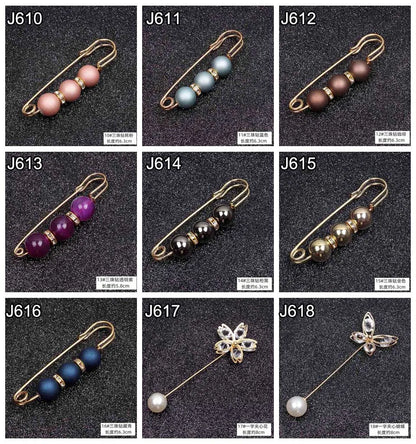 Lapel Pin Women Simulated-Pearl Pendant Pins Crystal Rhinestone Brooch For Woman Scarf Buckle Clips Hat Clothes Multipurpose Pin