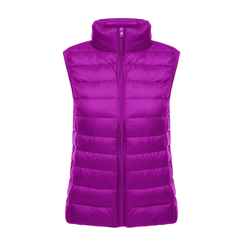 White Stand Collar Women's Sleeveless Down Vest Coat Winter Thin Slim Business Vests White Blue Black Red Women Waistcoat 3XL