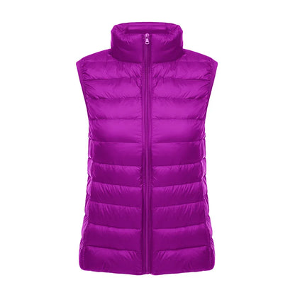 White Stand Collar Women's Sleeveless Down Vest Coat Winter Thin Slim Business Vests White Blue Black Red Women Waistcoat 3XL