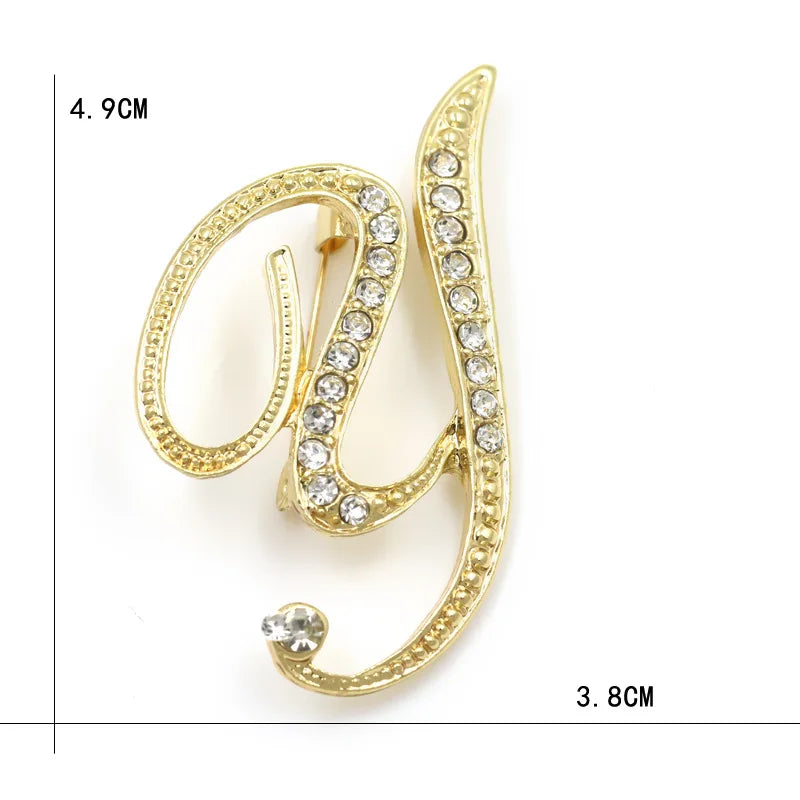Fashion Design 26 Initial Letters Brooch Pins For Woman Luxury Lapel Pins Crystal Rhinestone Pin Badg Women Brooch Jewelry Gifts