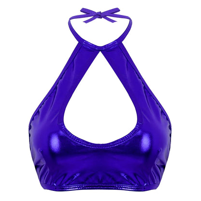 Women Summer Streetwear Halter Strappy Cropped Tops Vest Low Cut Camisole Rave Party Disco Nightclub Pole Dance Costume Sexy