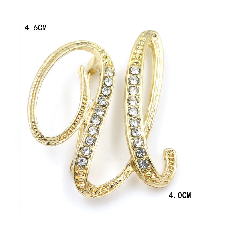 Fashion Design 26 Initial Letters Brooch Pins For Woman Luxury Lapel Pins Crystal Rhinestone Pin Badg Women Brooch Jewelry Gifts