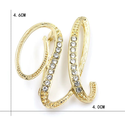 Fashion Design 26 Initial Letters Brooch Pins For Woman Luxury Lapel Pins Crystal Rhinestone Pin Badg Women Brooch Jewelry Gifts