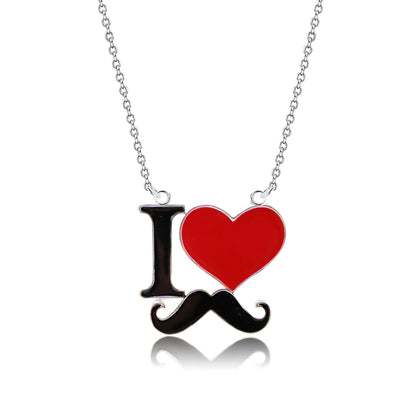 2025 New Fashion Jewelry Silver Color Enamel I Love Mustache Heart Necklaces For Women Girl Best Friends Necklace Gift
