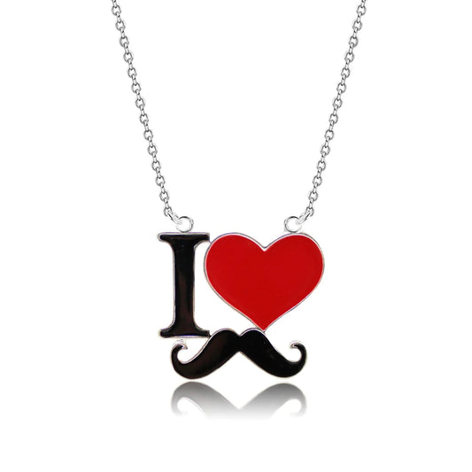 2025 New Fashion Jewelry Silver Color Enamel I Love Mustache Heart Necklaces For Women Girl Best Friends Necklace Gift