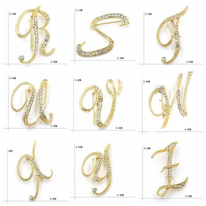 Fashion Design 26 Initial Letters Brooch Pins For Woman Luxury Lapel Pins Crystal Rhinestone Pin Badg Women Brooch Jewelry Gifts