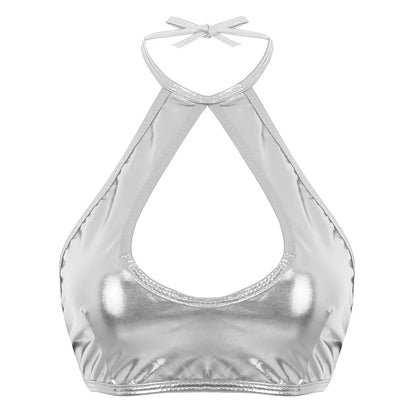 Women Summer Streetwear Halter Strappy Cropped Tops Vest Low Cut Camisole Rave Party Disco Nightclub Pole Dance Costume Sexy