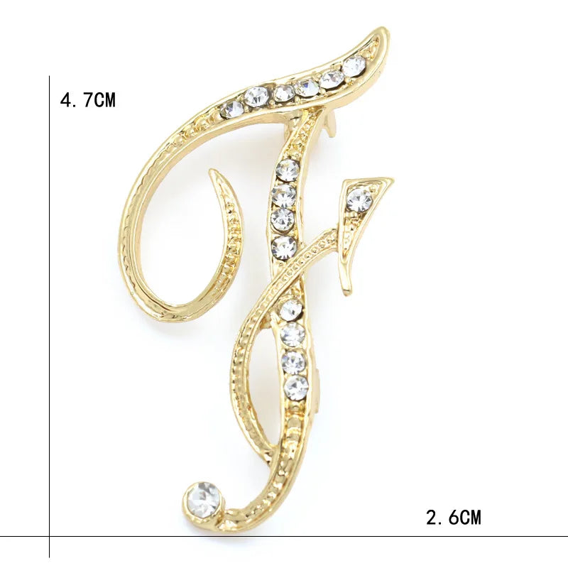 Fashion Design 26 Initial Letters Brooch Pins For Woman Luxury Lapel Pins Crystal Rhinestone Pin Badg Women Brooch Jewelry Gifts