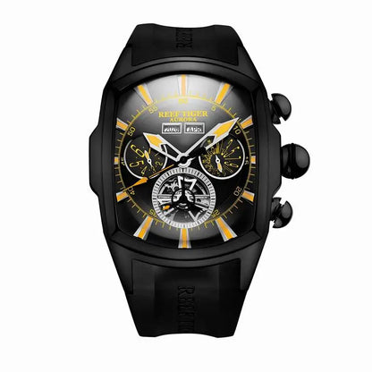 Reef Tiger/RT デザイナースポーツウォッチ トゥールビヨン ステンレススチール ラバーストラップ ブルーダイヤル 自動巻きウォッチ RGA3069
