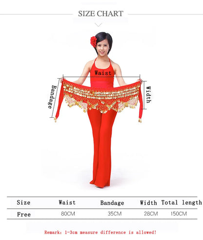 New Style Top Selling Belly Dance Waist Chain Hip Scarf Bellydance Coins Belt Dancing Waist Belt Dancer's Accessories