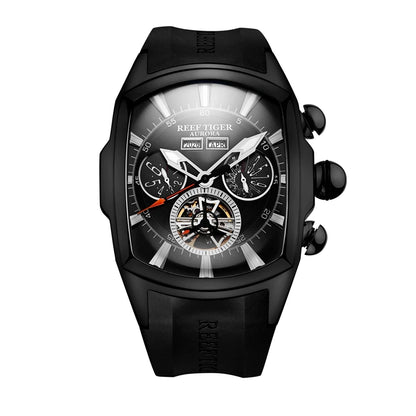 Reef Tiger/RT デザイナースポーツウォッチ トゥールビヨン ステンレススチール ラバーストラップ ブルーダイヤル 自動巻きウォッチ RGA3069