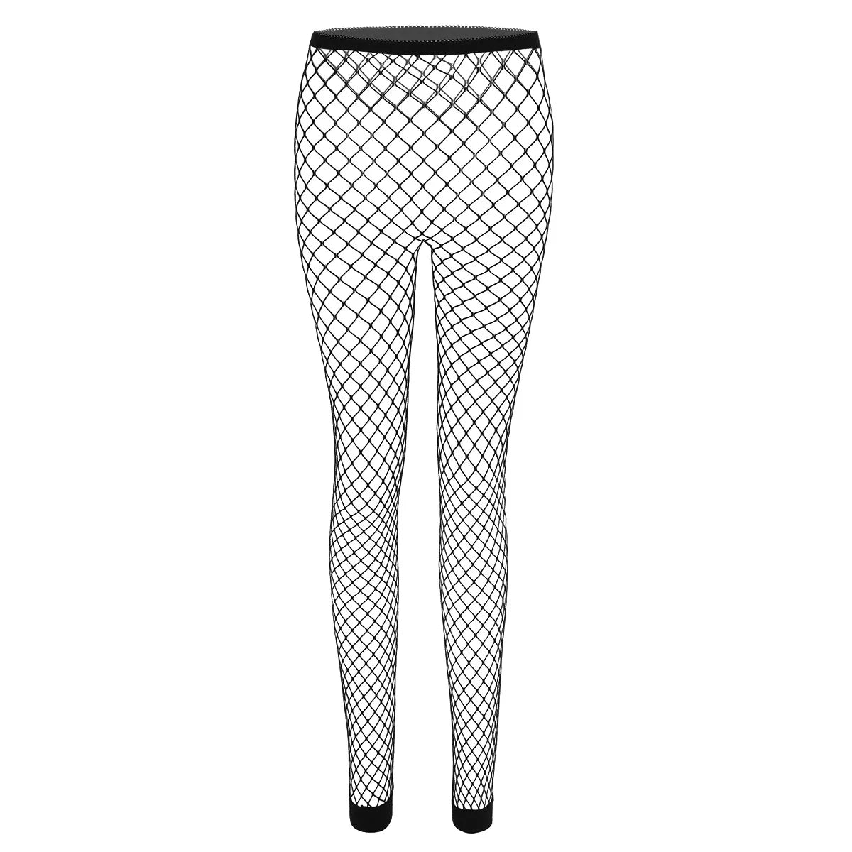 レディース セクシー フィッシュネット レギンス ホールアウト メッシュ ネット パンツ シースルー ハイウエスト 透け感 アンクル丈 フットレス レギンスパンツ