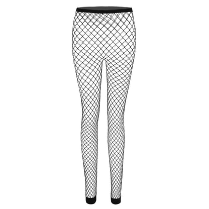 レディース セクシー フィッシュネット レギンス ホールアウト メッシュ ネット パンツ シースルー ハイウエスト 透け感 アンクル丈 フットレス レギンスパンツ