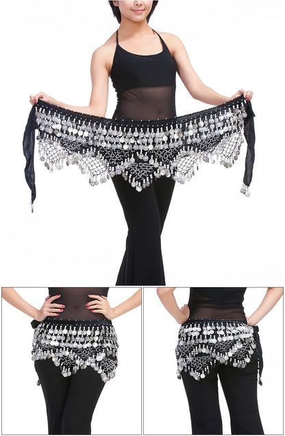 New Style Top Selling Belly Dance Waist Chain Hip Scarf Bellydance Coins Belt Dancing Waist Belt Dancer's Accessories