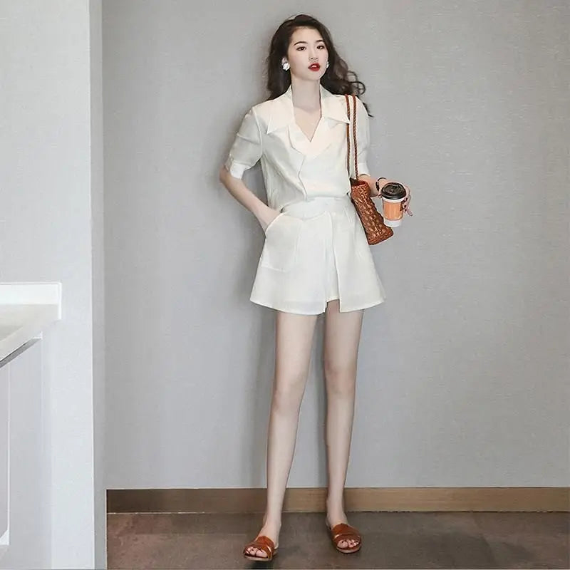 Oversized Women's Suits Short Sleeve Blazer Suits Fried Street Jacket Shorts 2 Piece Short Set With Jacket Women Summer 2024 New
