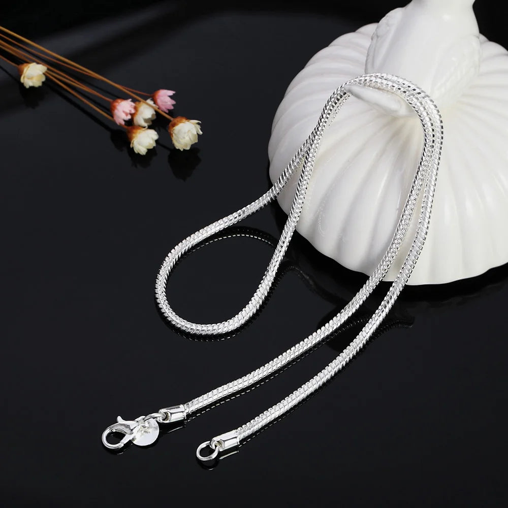 40-75cm 925スターリングシルバー 1MM/2MM/3MM ソリッドスネークチェーンネックレス メンズ レディース ファッションジュエリー ペンダント用 送料無料